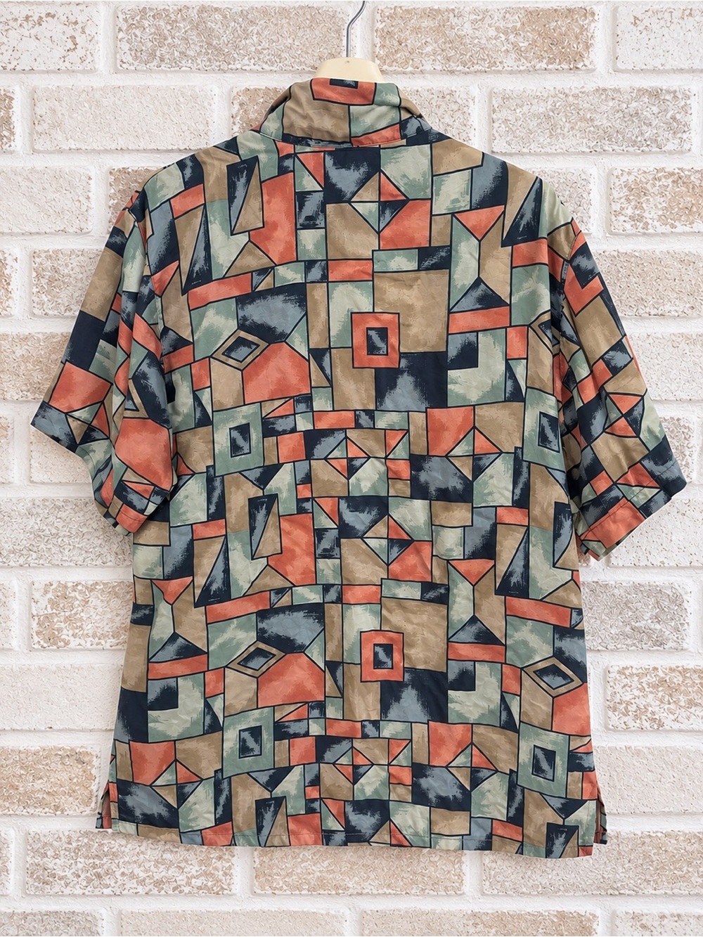 Vintage Stunt 100% Silk Blouse L Rare Abstract Geometric Art Colorful Print 90s - Picture 3 of 4